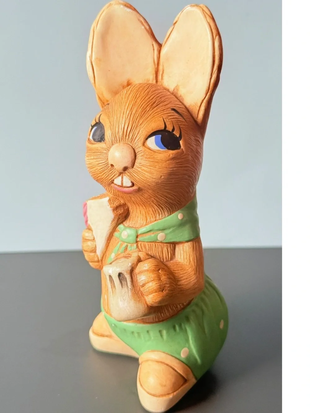 Green Polka Dot Bunny Figurine Decorative Accent